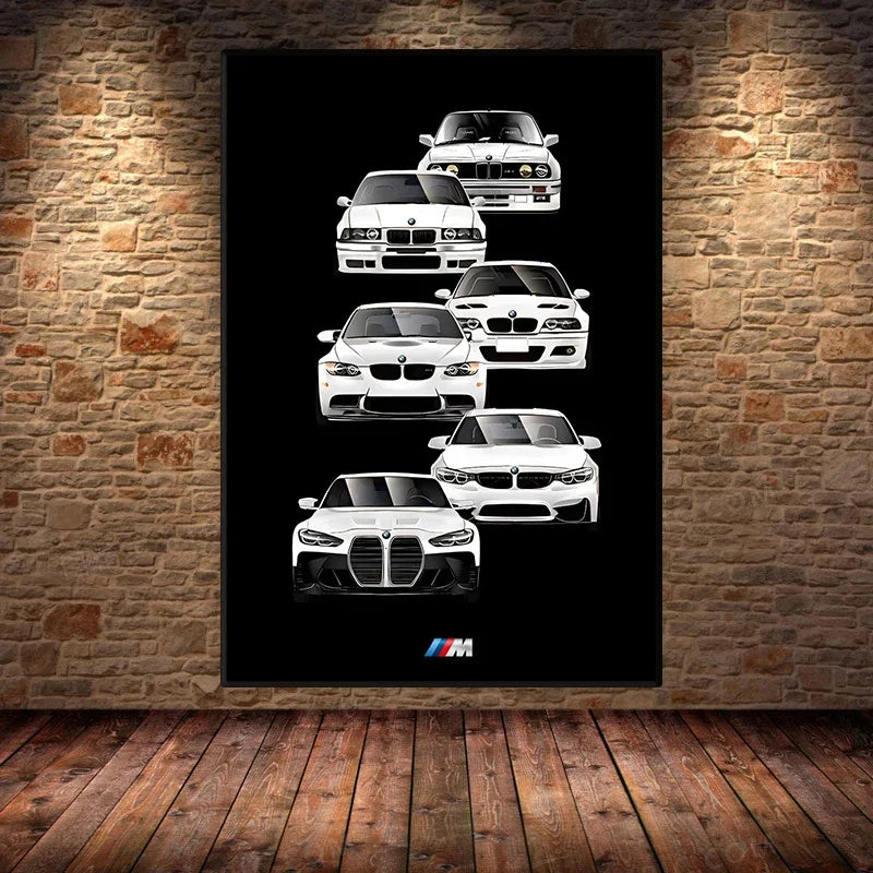 Affiche voiture générations BMW M3 Motorsport, poster voiture en toile, vue 4