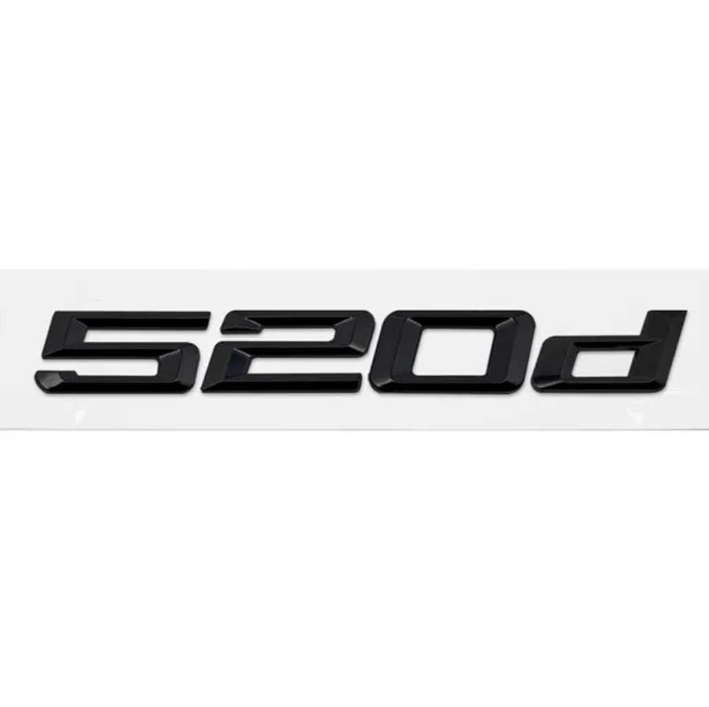 Badges de coffre noirs pour BMW Série 5 (E39, E60, F10), coloris glossy black, 520d