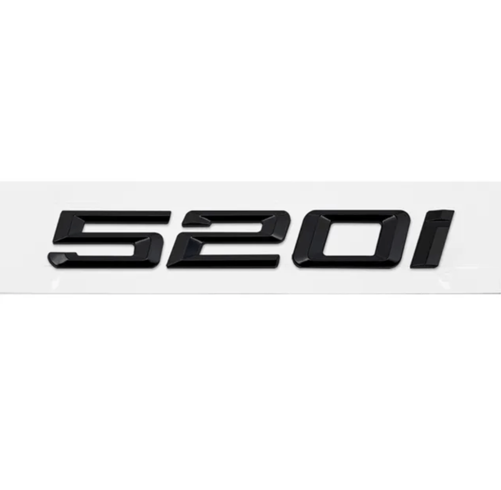 Badges de coffre noirs pour BMW Série 5 (E39, E60, F10), coloris glossy black, 520i