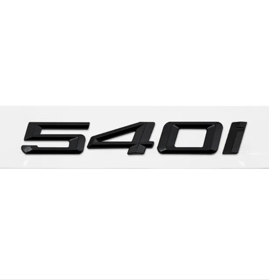 Badges de coffre noirs pour BMW Série 5 (E39, E60, F10), coloris glossy black, 540i