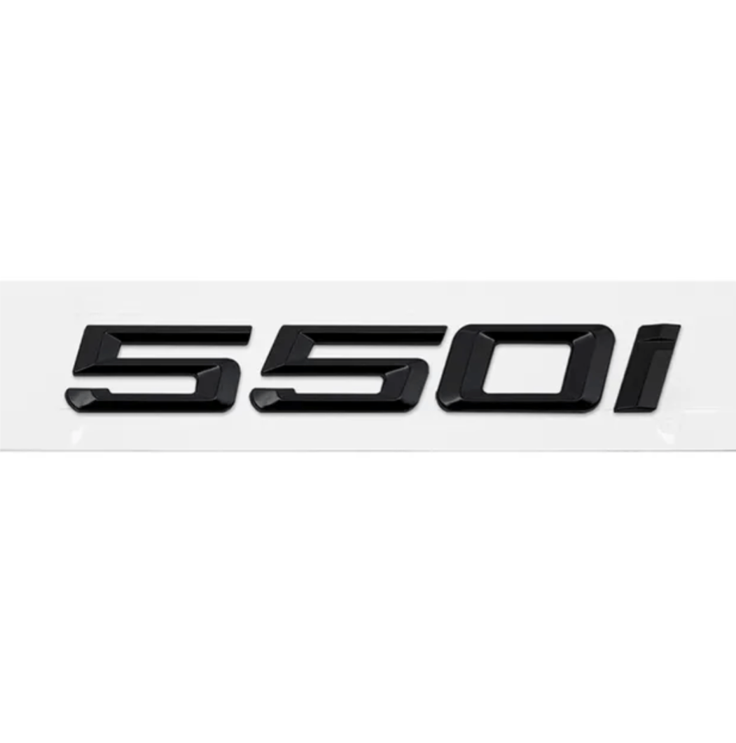 Badges de coffre noirs pour BMW Série 5 (E39, E60, F10), coloris glossy black, 550i