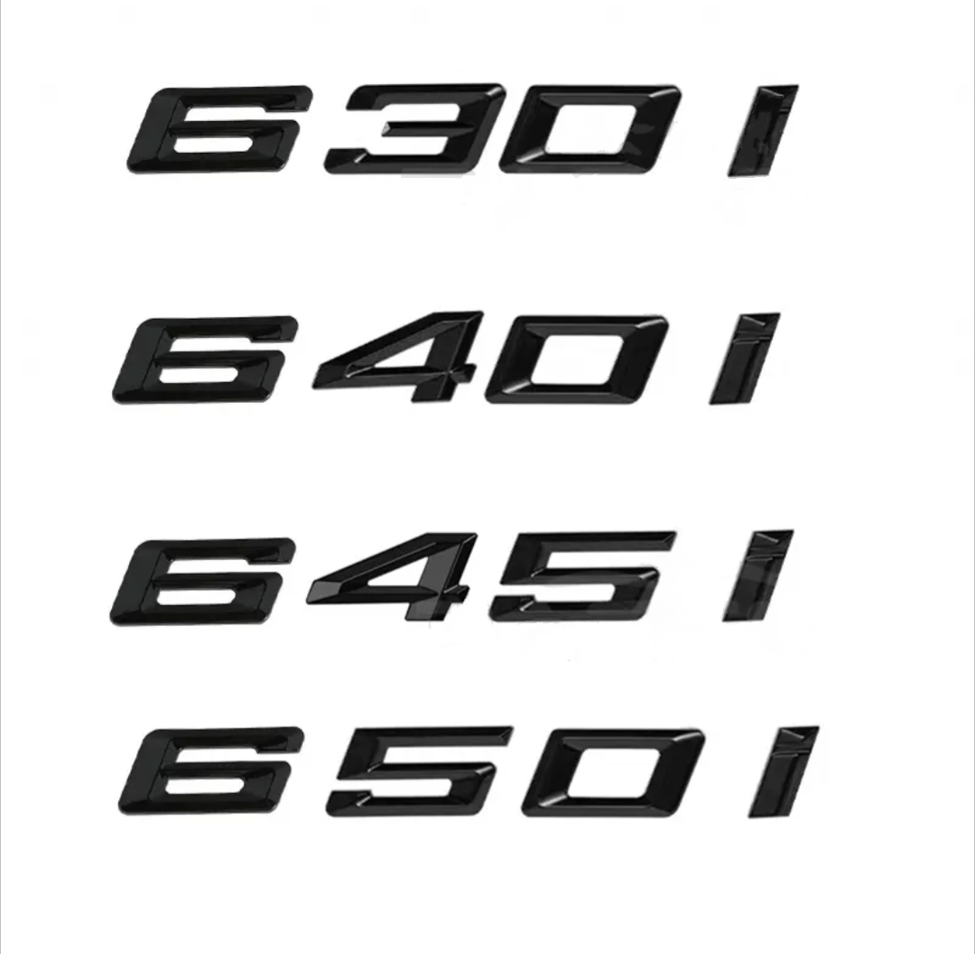 Badges logos de coffre lettrage noir pour BMW Série 6 (E63, E64, F06, F12, F13, G32)