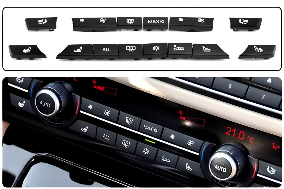 Boutons de chauffage et climatisation pour BMW Série 5 F10 (2010 à 2017), avec sièges chauffants et ventilés (14 boutons)