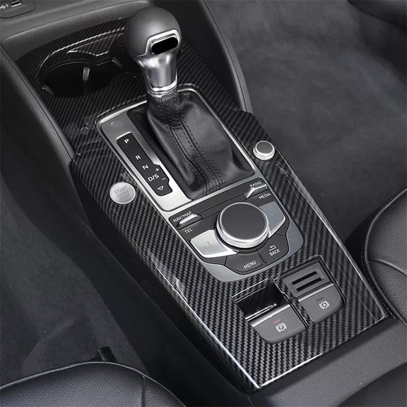 Garniture de console centrale look carbone pour Audi A3, S3 8V (2012 à 2020), avec démarrage sans clé, garniture en façade