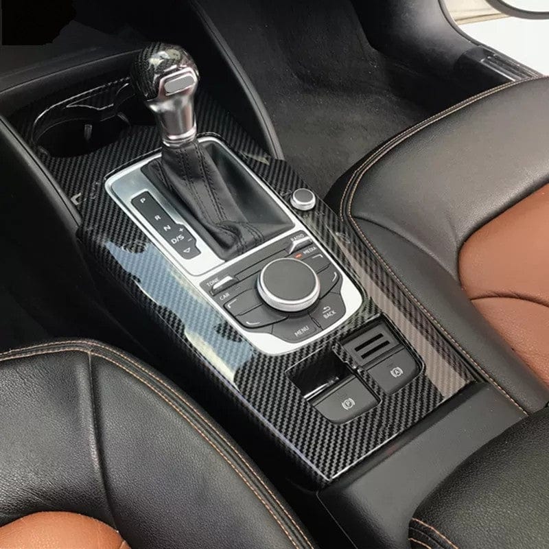 Garniture de console centrale look carbone pour Audi A3, S3 8V (2012 à 2020), sans démarrage sans clé, garniture en façade
