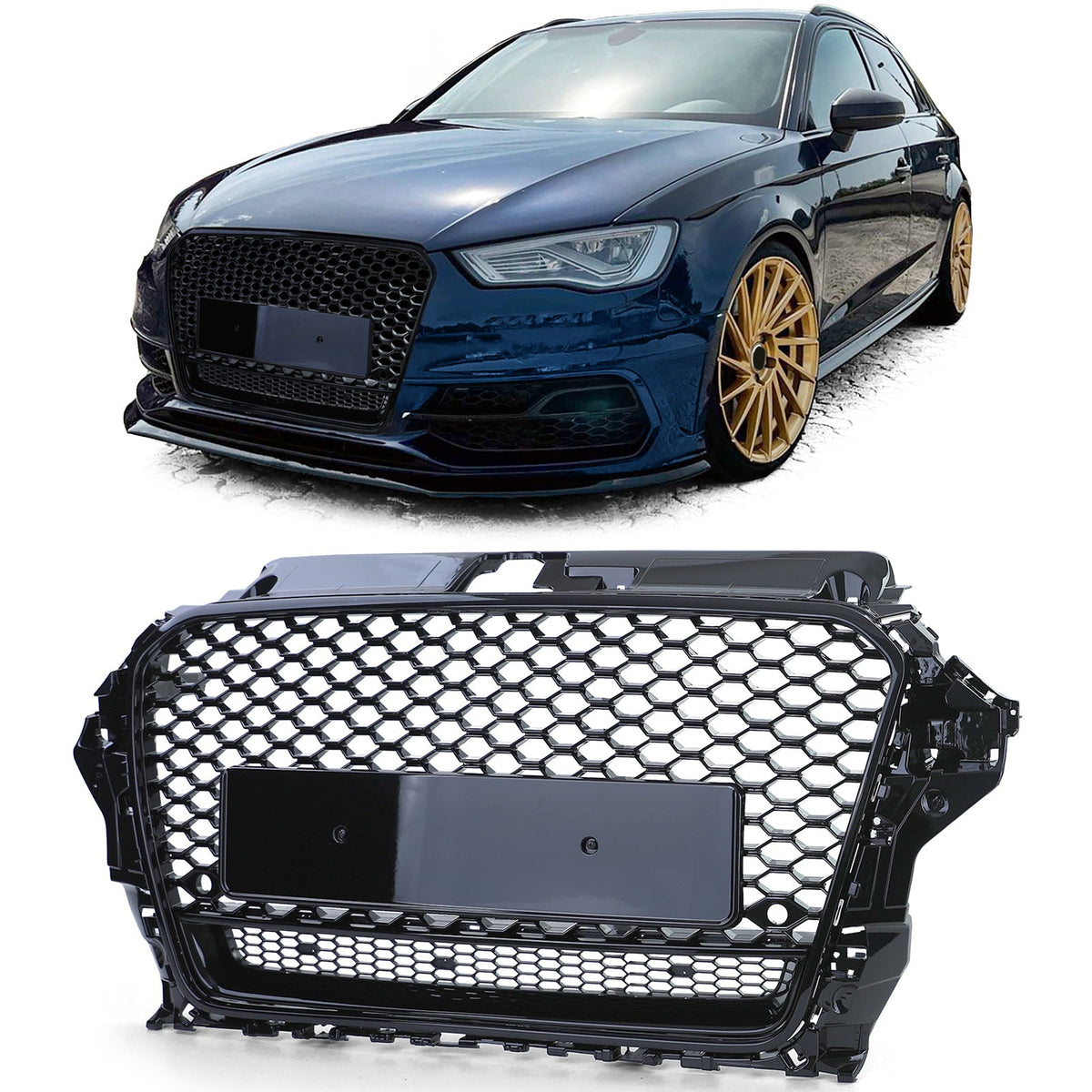 Grille de calandre nid d'abeille look RS3 pour Audi A3 8V (2012 à 2020), vue 6