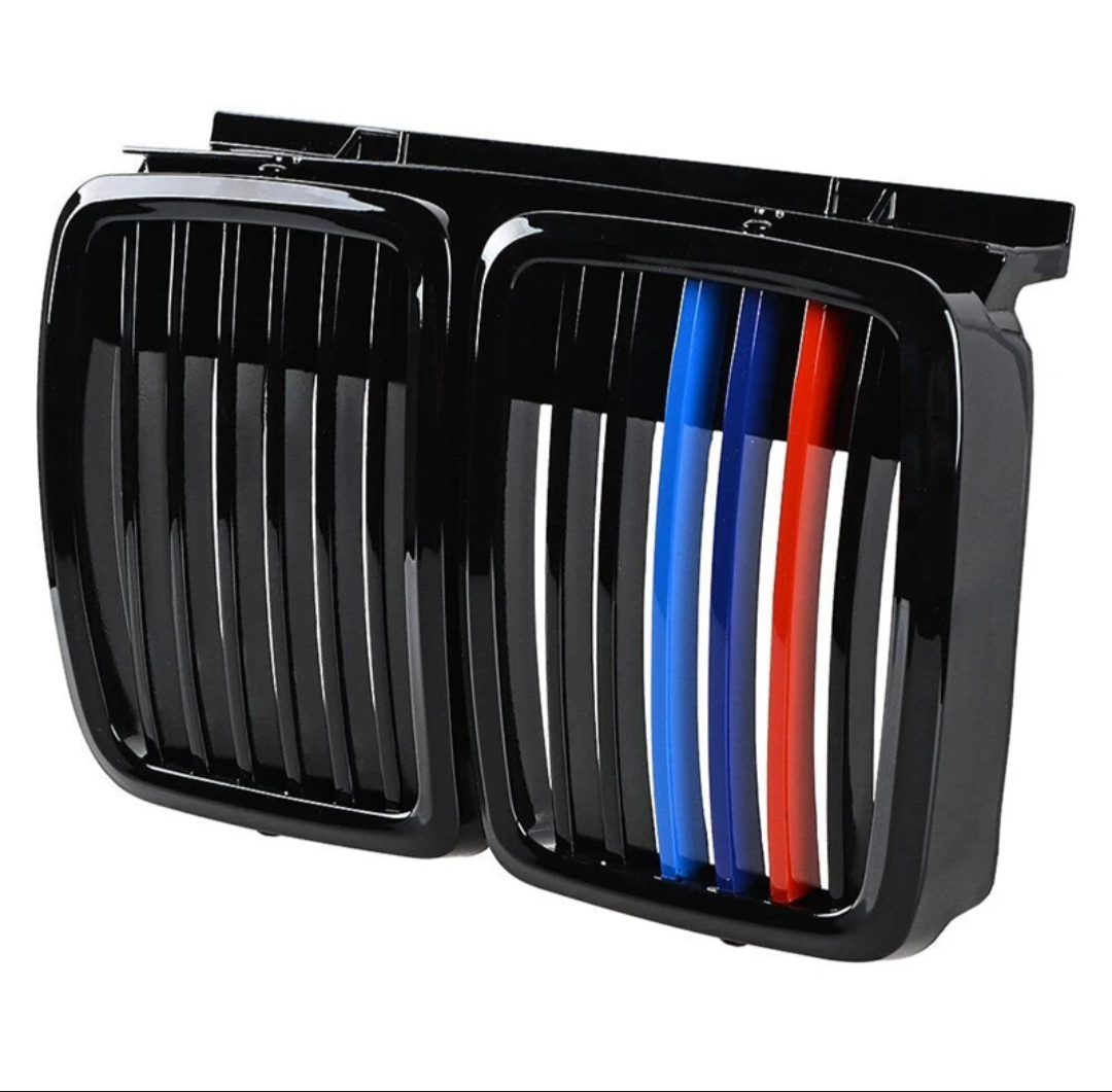 Grilles de calandre noir brillant pour BMW Série 3 et M3 E30 (1982 à 1991), look Motorsport