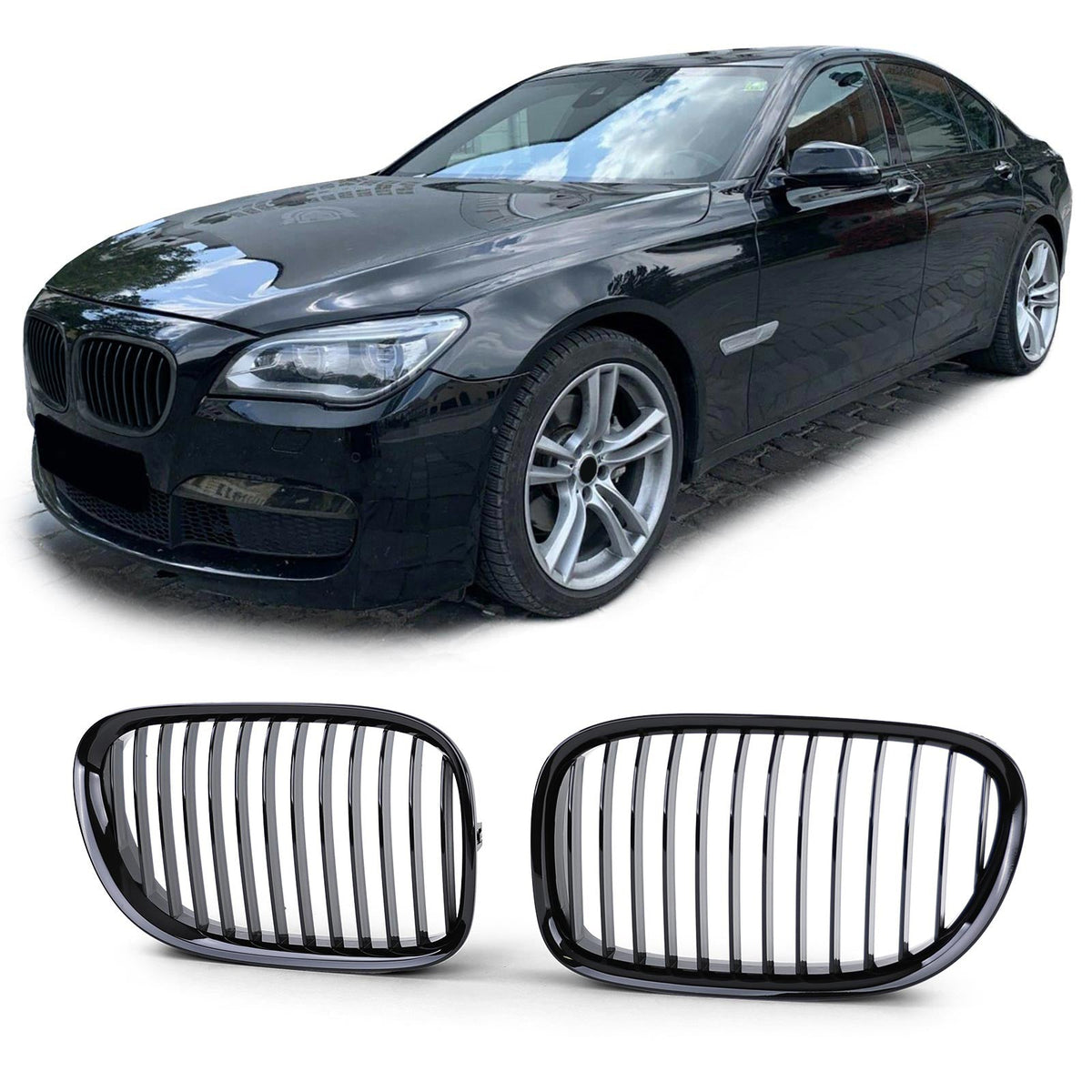 Grilles de calandre noir brillant pour BMW Série 7 F01 F02 F03 F04 (2009 à 2015), vue 13