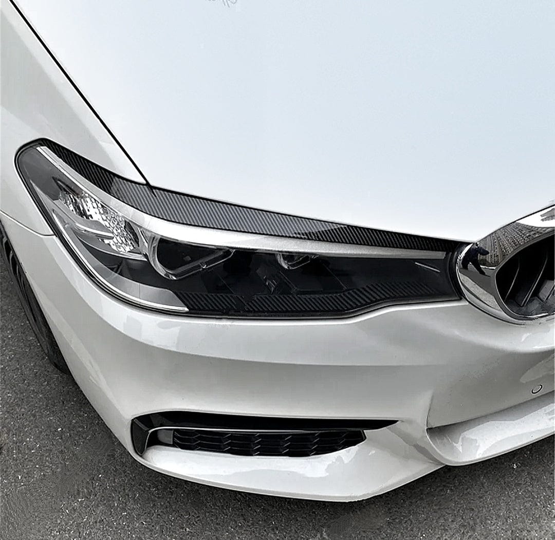 Paupières de Phares Avant noires pour BMW Série 5 G30 (2018 à 2023), finition carbone look