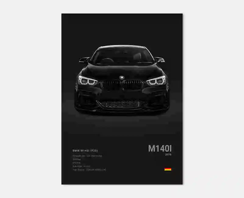 Poster voiture, affiche murale BMW Motorsport, BMW M140i, fond noir