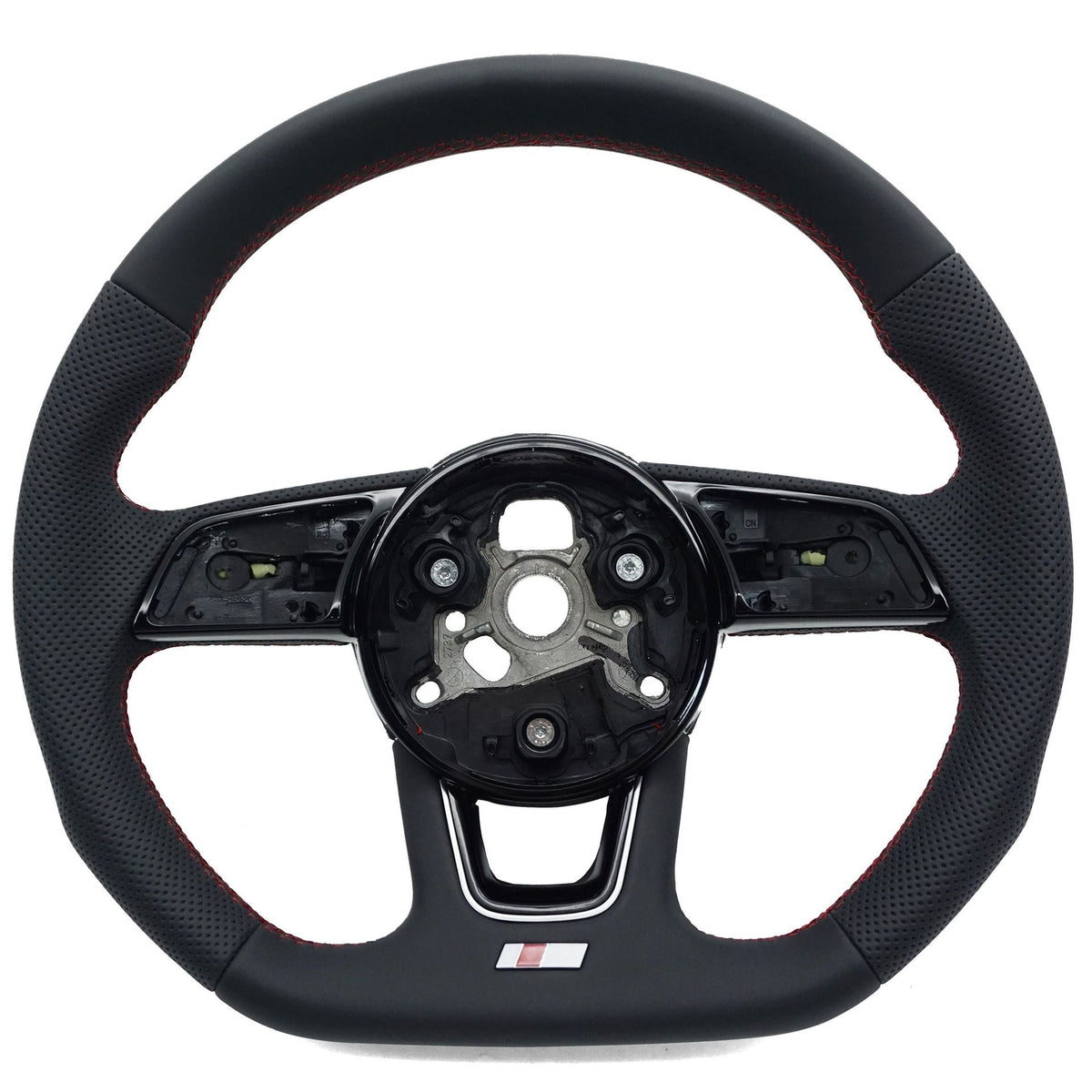 Volant à méplat Performance pour Audi A3, S3 8V (2012 à 2020), cuir noir, surpiqûres rouges, avec trous pour palettes