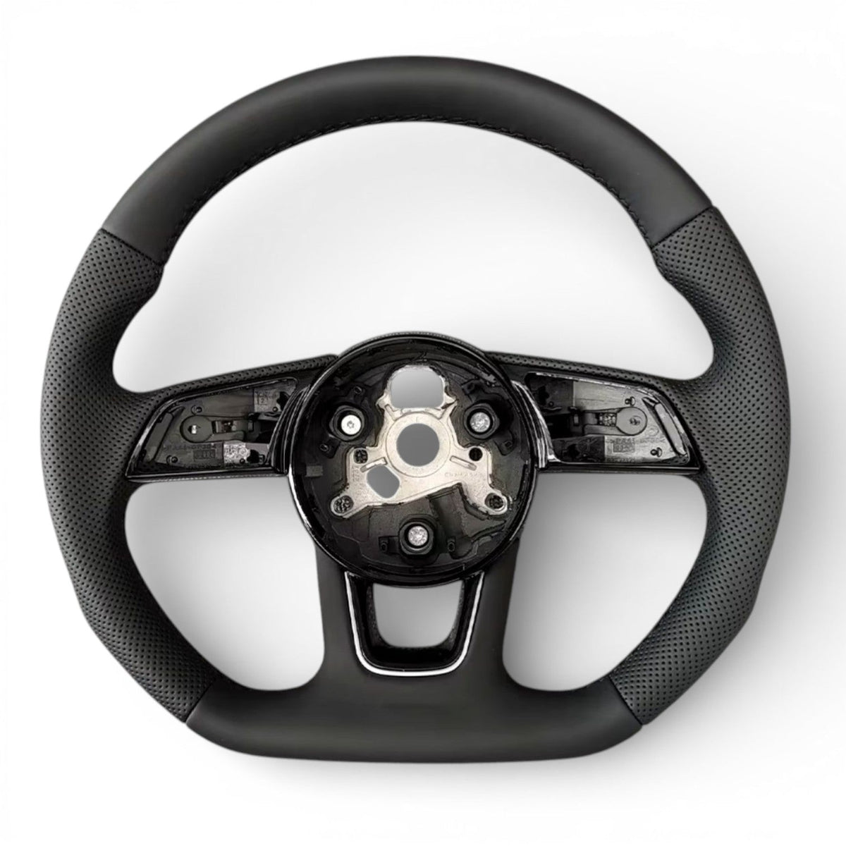 Volant à méplat Performance pour Audi A4, S4 B9 (2015 à 2024), cuir noir, surpiqûres noires, sans logo