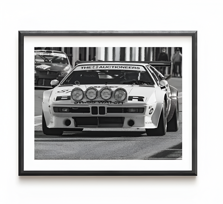 Affiche noir et blanc vintage de voiture ancienne BMW M1 Procar