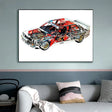 Affiche voiture BMW M3 E30 DTM en vue en coupe, poster voiture de course
