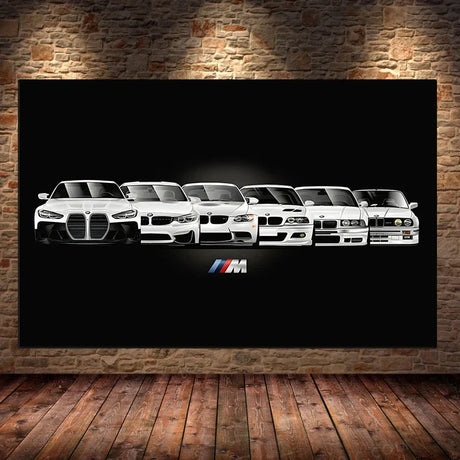 Affiche voiture générations BMW M3 Motorsport, poster voiture en toile