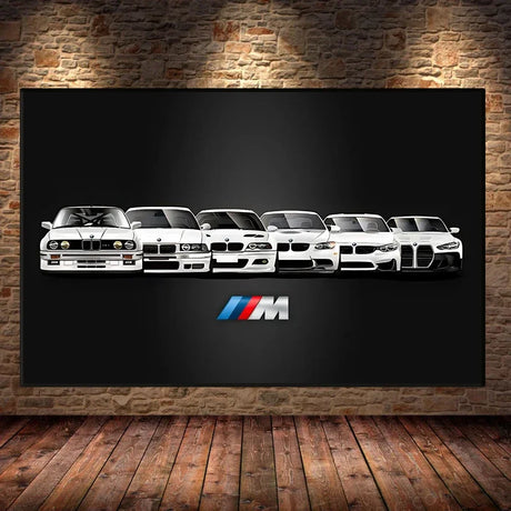 Affiche voiture générations BMW M3 Motorsport, poster voiture en toile, vue 2