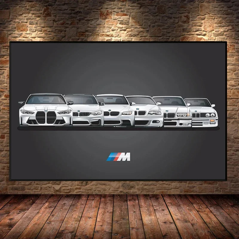 Affiche voiture générations BMW M3 Motorsport, poster voiture en toile, vue 3