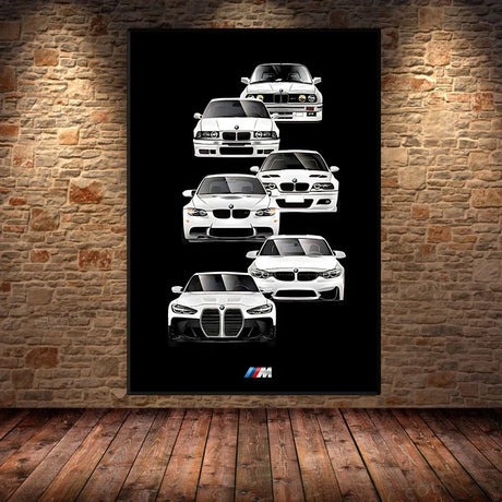 Affiche voiture générations BMW M3 Motorsport, poster voiture en toile, vue 4