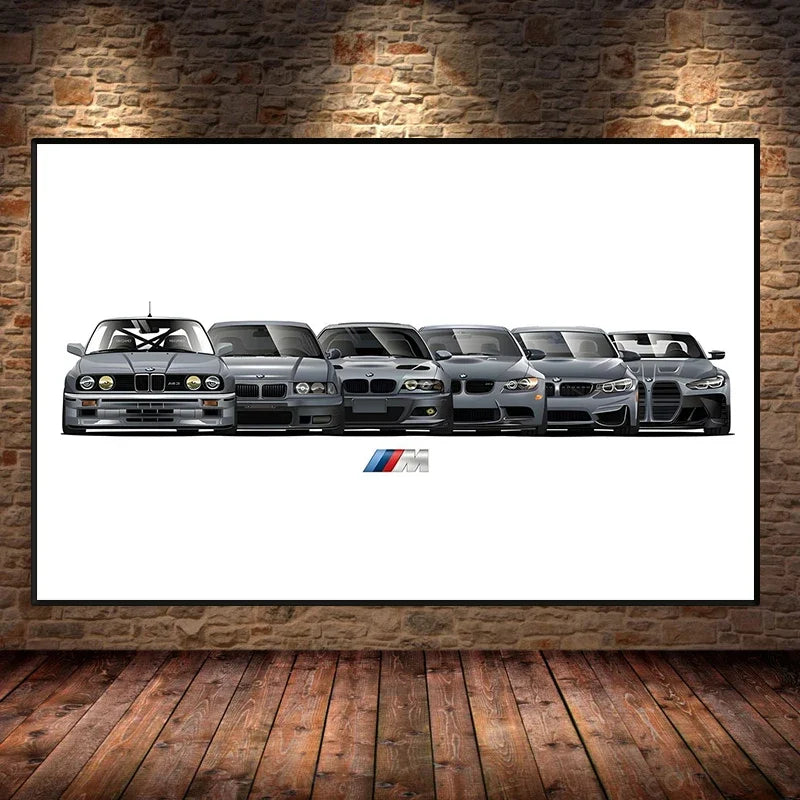 Affiche voiture générations BMW M3 Motorsport, poster voiture en toile, vue 5