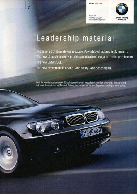 Affiches publicitaires vintage de voiture BMW, BMW Série 7 E65