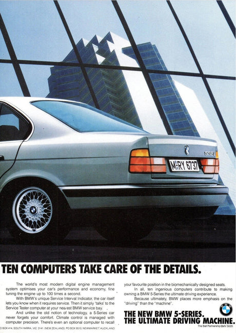 Affiches publicitaires vintage de voiture BMW, BMW Série 5 E34