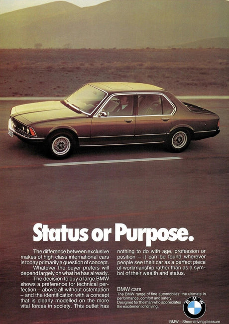 Affiches publicitaires vintage de voiture BMW, BMW Série 7 E23