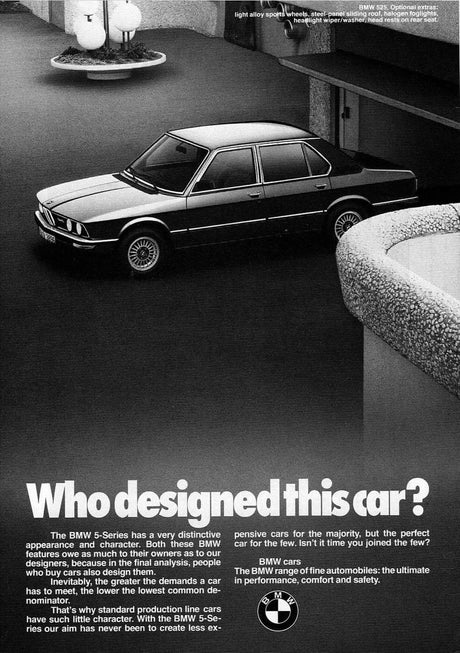 Affiches publicitaires vintage de voiture BMW, BMW Série 5 E28 2