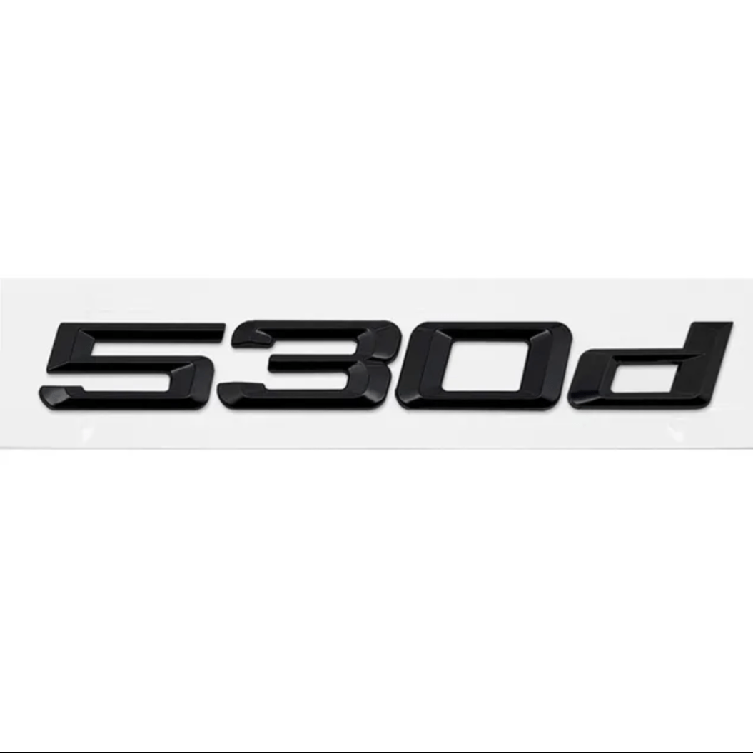 Badges de coffre noirs pour BMW Série 5 (E39, E60, F10), coloris glossy black, 530d