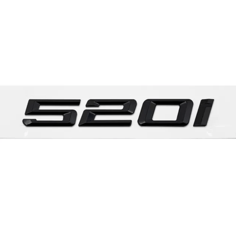 Badges de coffre noirs pour BMW Série 5 (E39, E60, F10), coloris glossy black, 520i