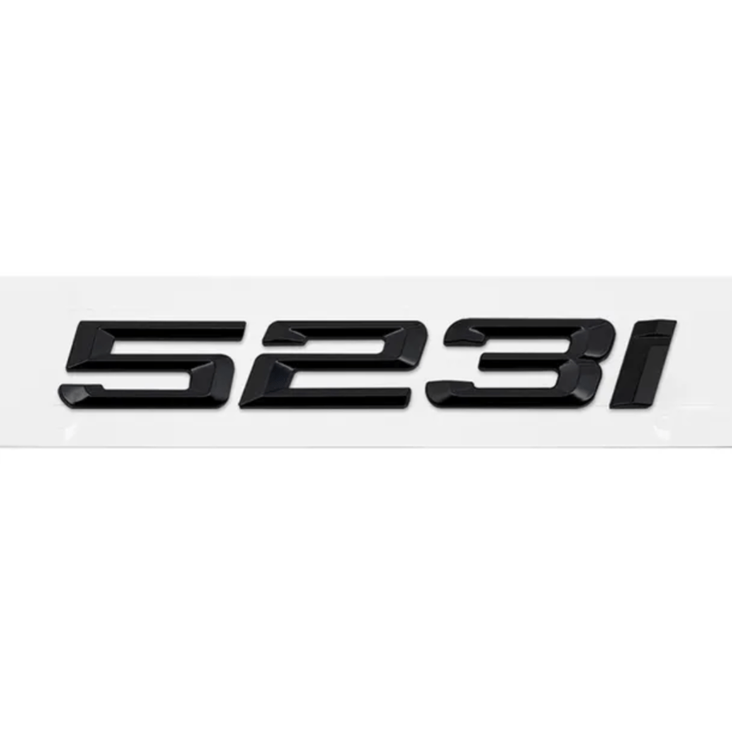 Badges de coffre noirs pour BMW Série 5 (E39, E60, F10), coloris glossy black, 523i