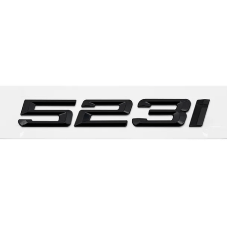Badges de coffre noirs pour BMW Série 5 (E39, E60, F10), coloris glossy black, 523i