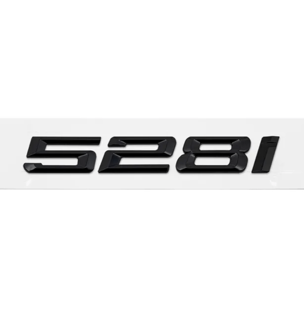 Badges de coffre noirs pour BMW Série 5 (E39, E60, F10), coloris glossy black, 528i