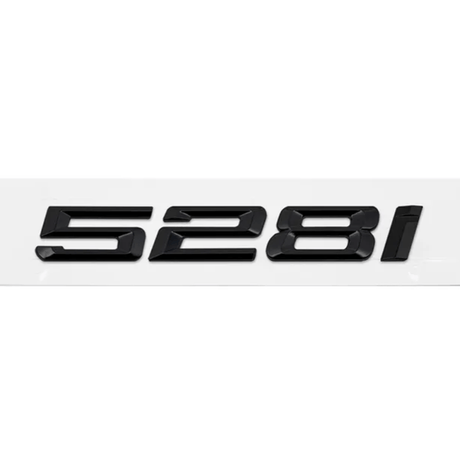 Badges de coffre noirs pour BMW Série 5 (E39, E60, F10), coloris glossy black, 528i