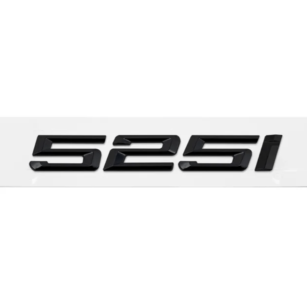 Badges de coffre noirs pour BMW Série 5 (E39, E60, F10), coloris glossy black, 525i