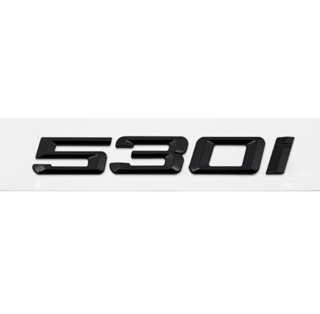 Badges de coffre noirs pour BMW Série 5 (E39, E60, F10), coloris glossy black, 530i