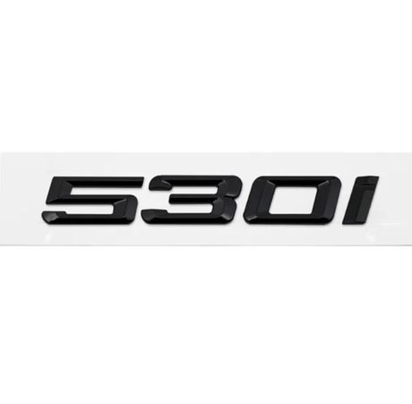 Badges de coffre noirs pour BMW Série 5 (E39, E60, F10), coloris glossy black, 530i