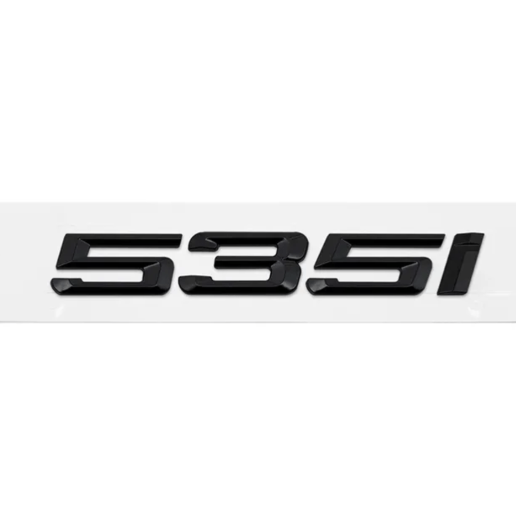 Badges de coffre noirs pour BMW Série 5 (E39, E60, F10), coloris glossy black, 535i