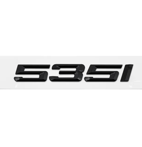 Badges de coffre noirs pour BMW Série 5 (E39, E60, F10), coloris glossy black, 535i