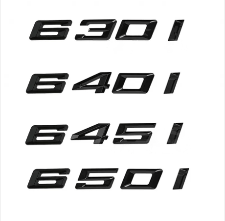 Badges logos de coffre lettrage noir pour BMW Série 6 (E63, E64, F06, F12, F13, G32)