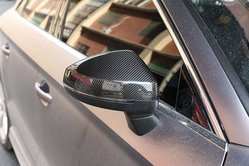Coques de rétroviseurs fibre de carbone pour Audi A3, S3, RS3 8V (2012 à 2020), réplique fibre de carbone, avec side assist