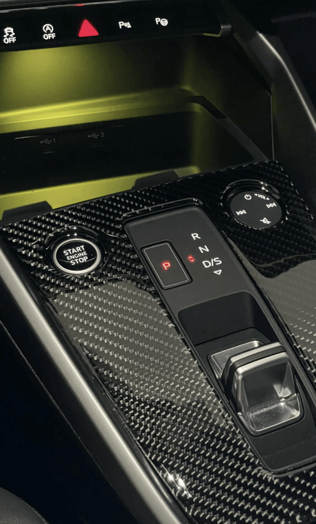 Garniture entourage de levier look carbone pour Audi A3, S3, RS3 8Y (2021 à 2024), vue 2