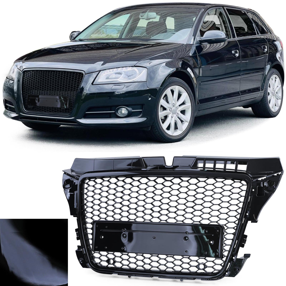 Grille de calandre noire nid d'abeille type RS3 pour Audi A3 8P (2005 à 2012), vue 8