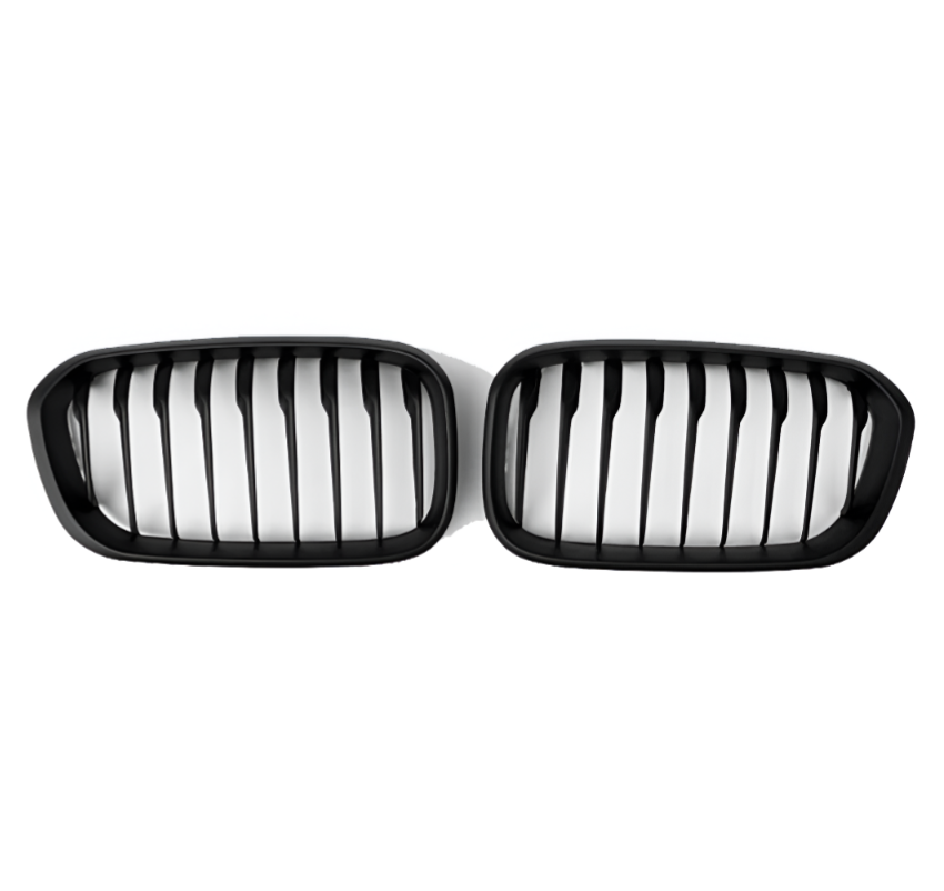 Grilles de calandre noir brillant pour BMW Série 1 F20 F21 look M Performance (2011 à 2019), simple lame, finition noir mat