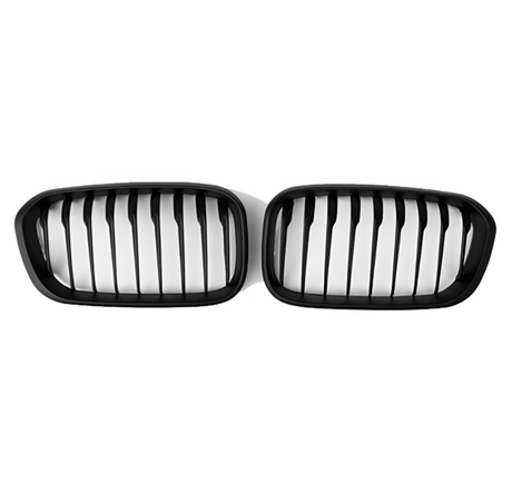 Grilles de calandre noir brillant pour BMW Série 1 F20 F21 look M Performance (2011 à 2019), simple lame, finition noir mat