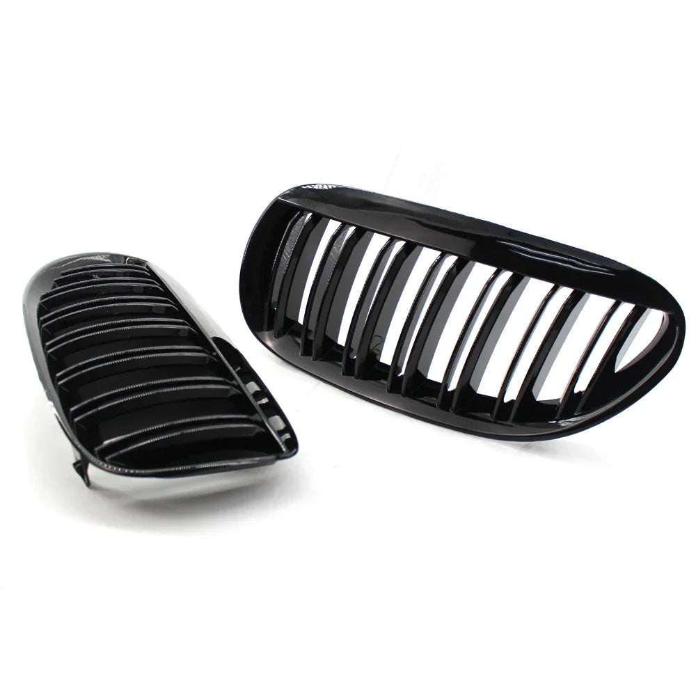 Grilles de calandre noires brillantes pour BMW Série 6 et M6 E63 E64 (2003 à 2010), double lame
