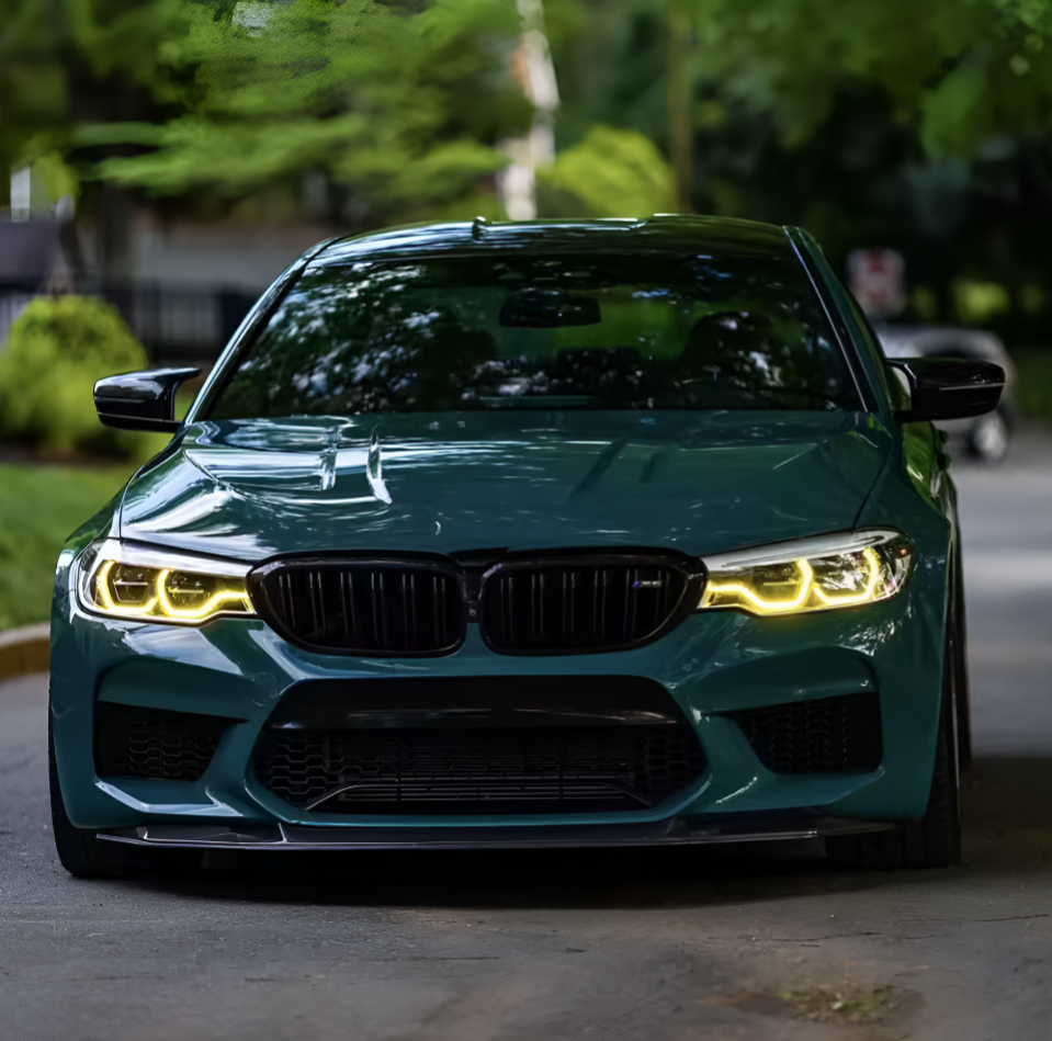 Modules LED DRL jaunes look CSL Angel Eyes pour BMW Série 5 G30 avant restylage (2016 à 2020), vue 4