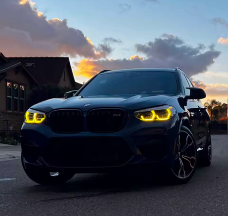 Modules LED DRL jaunes look CSL Angel Eyes pour BMW X3 G01 (2017 à 2024), vue 4