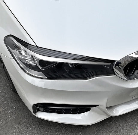 Paupières de Phares Avant noires pour BMW Série 5 G30 (2018 à 2023), finition carbone look