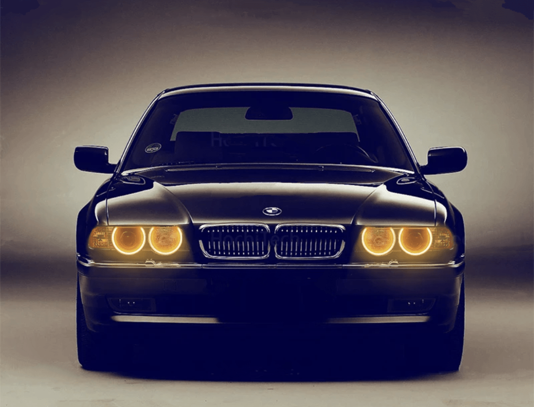 Phares Angel Eyes Anneaux LED pour BMW Série 7 E38 (1994 à 2001), coloris jaune ambre