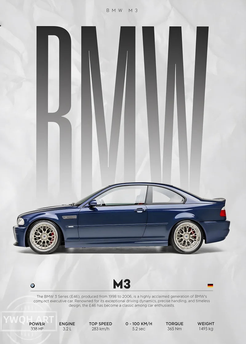 Poster de voiture, affiche murale BMW M3 E46 CSL, vue 2